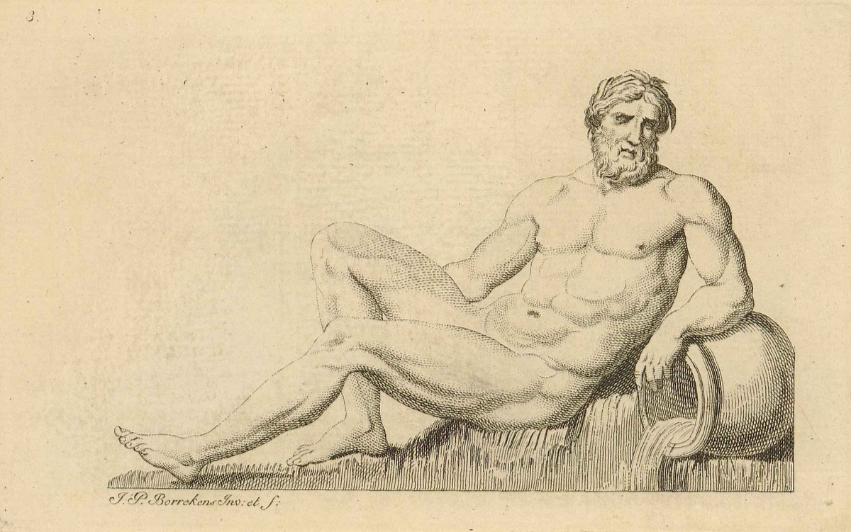 "Scaldis" ou "l'Escaut", une des statues en neige réalisées à Anvers au cours de l'hiver 1771-1772. Source: Erfgoedbibliotheek Hendrik Conscience, Antwerpen, catalogusnummer K 7622.