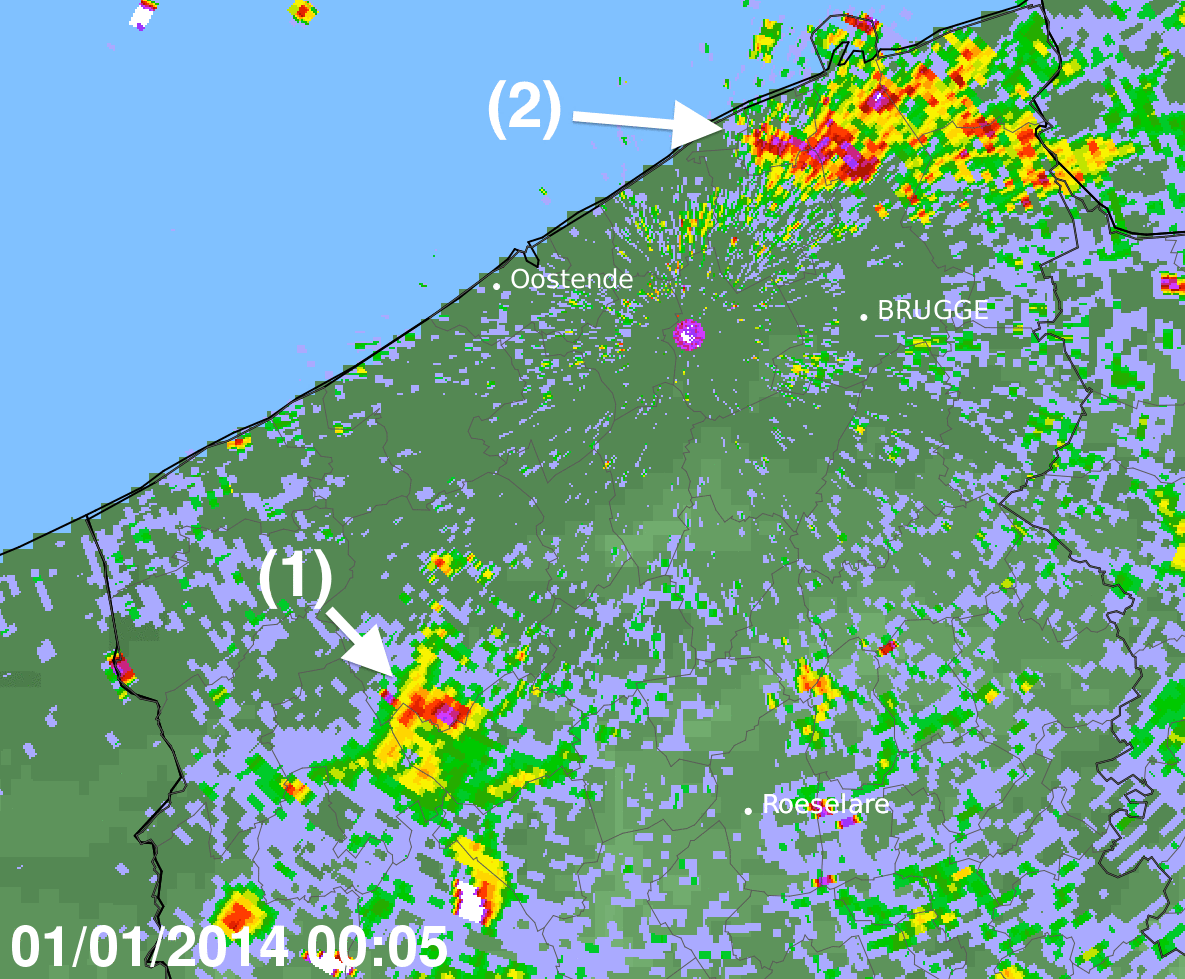 Figure 3: L'image radar 5 minutes après minuit illustre l'envol massif des oiseaux.