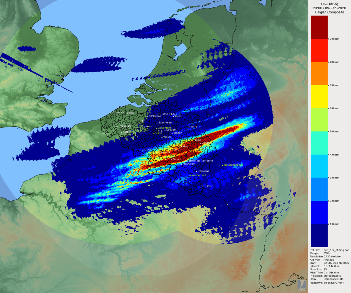Image radar du dimanche 9 février à 23h UTC.