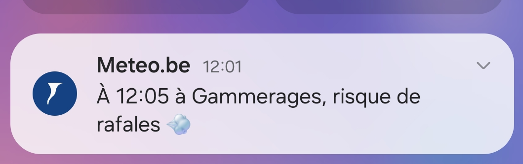 Exemple de flash météo pour les rafales de vent.