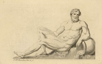 "Scaldis" ou "l'Escaut", une des statues en neige réalisées à Anvers au cours de l'hiver 1771-1772. Source: Erfgoedbibliotheek Hendrik Conscience, Antwerpen, catalogusnummer K 7622.