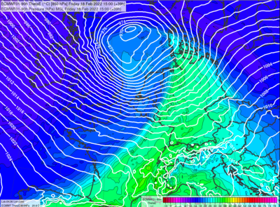 Weerkaart van storm Eunice.