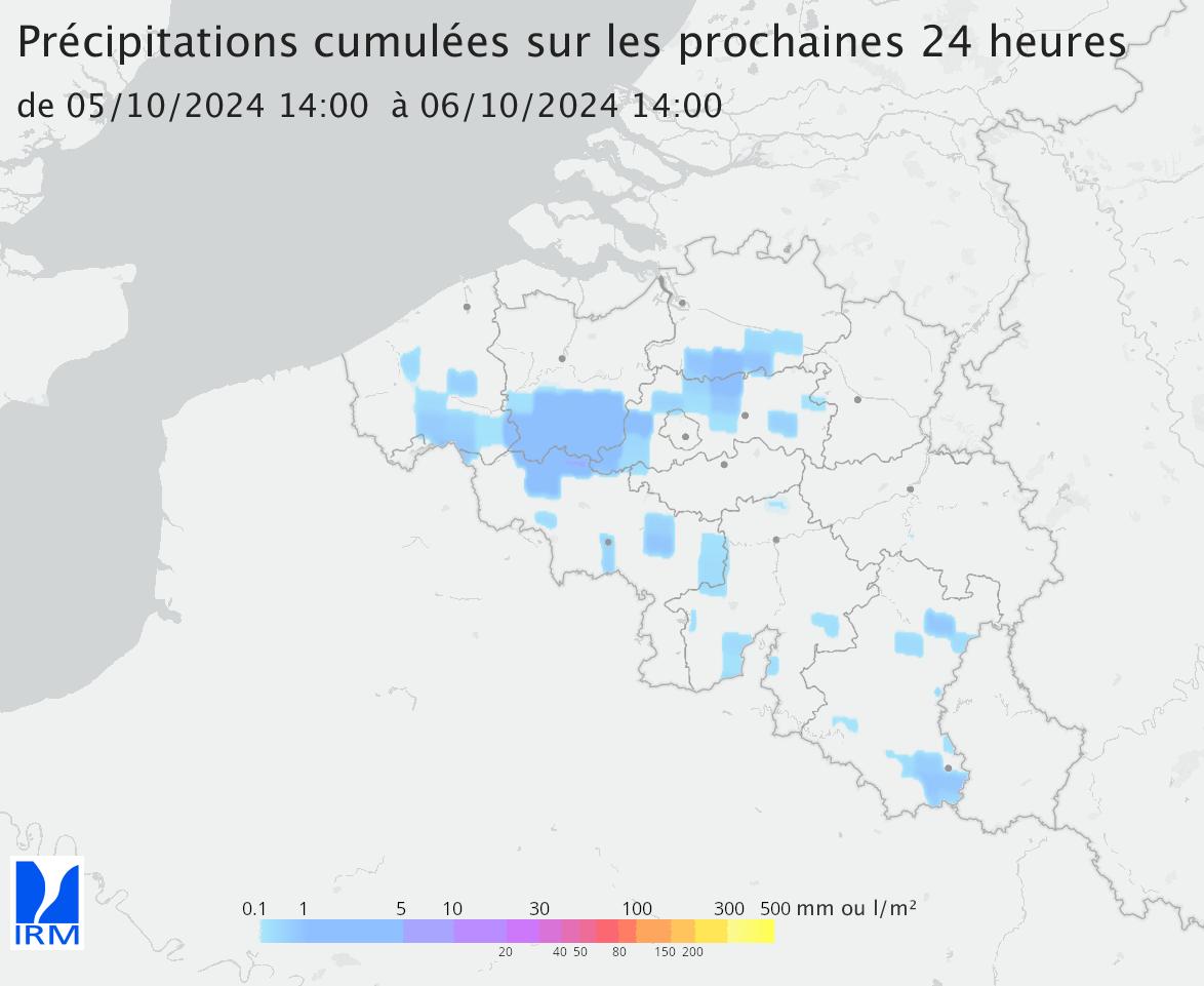 Cumuls des précipitations pour les 24 heures à venir